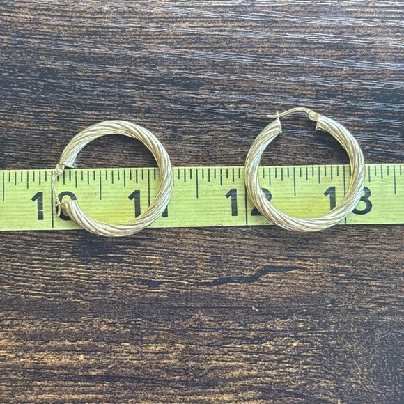 Gold Over Sterling Silver 925 Twist Hoop Earrings Hinged Posts 1.25" Diameter - Picture 8 of 9